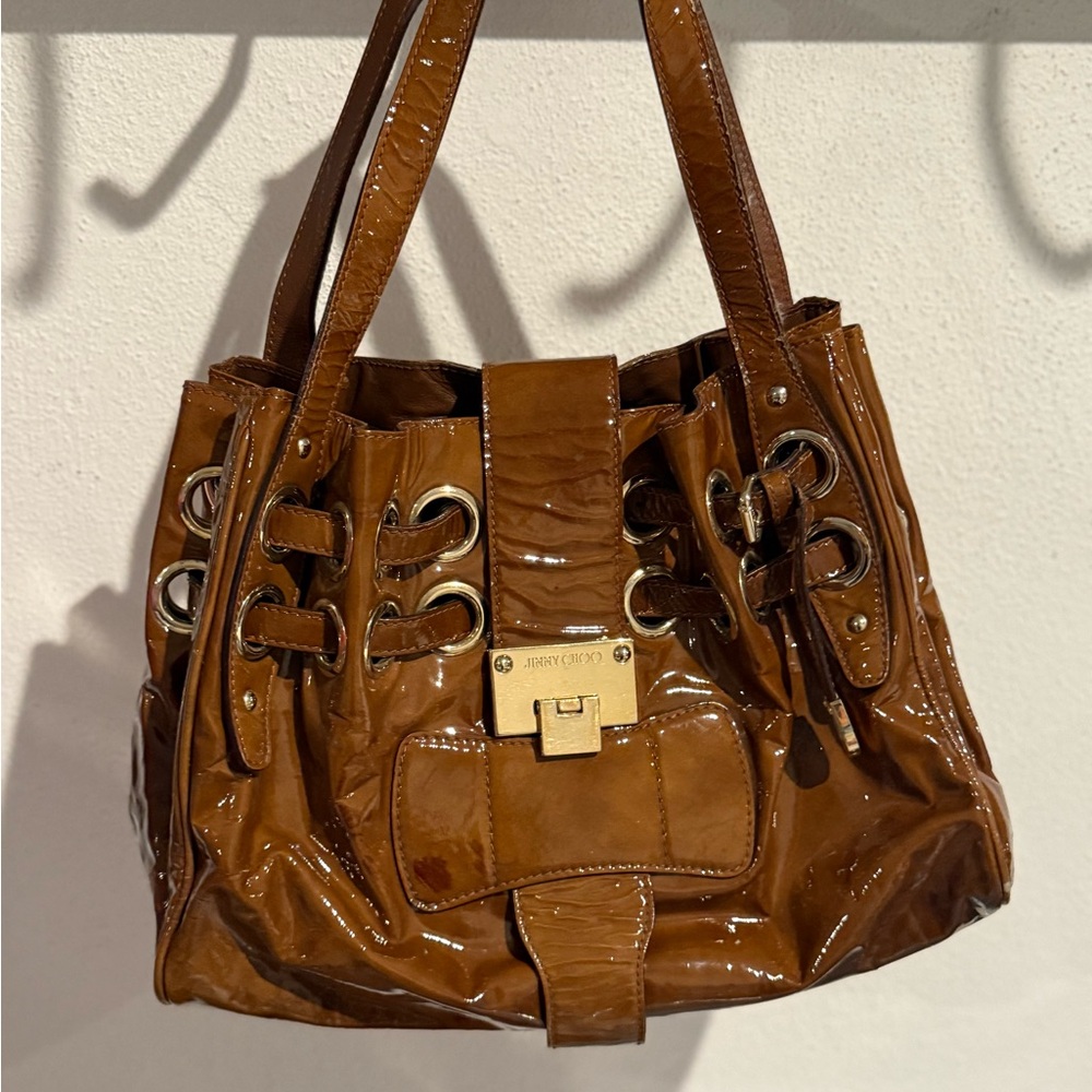 Jimmy Choo Glossy Tan Shoulder Bag